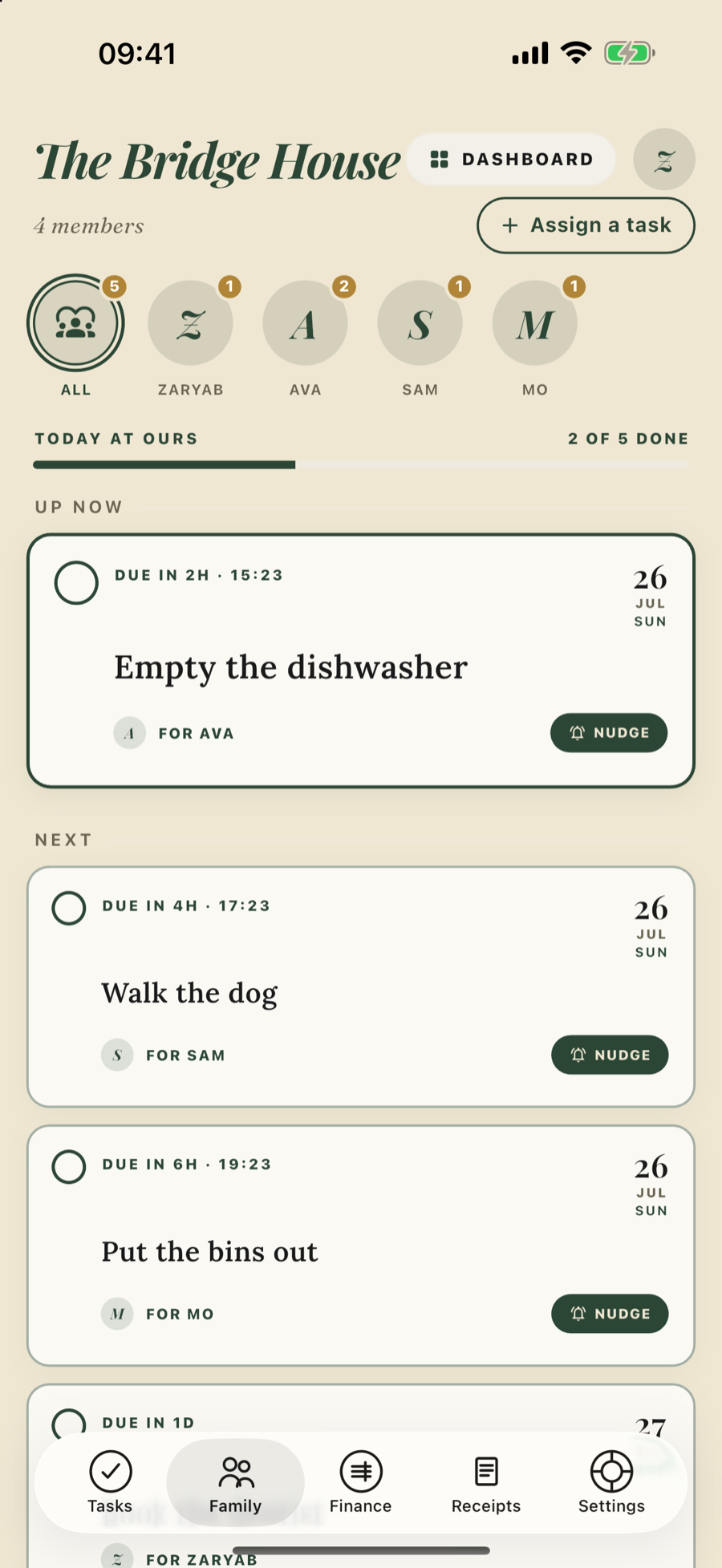 Barriers — the family tasks screen