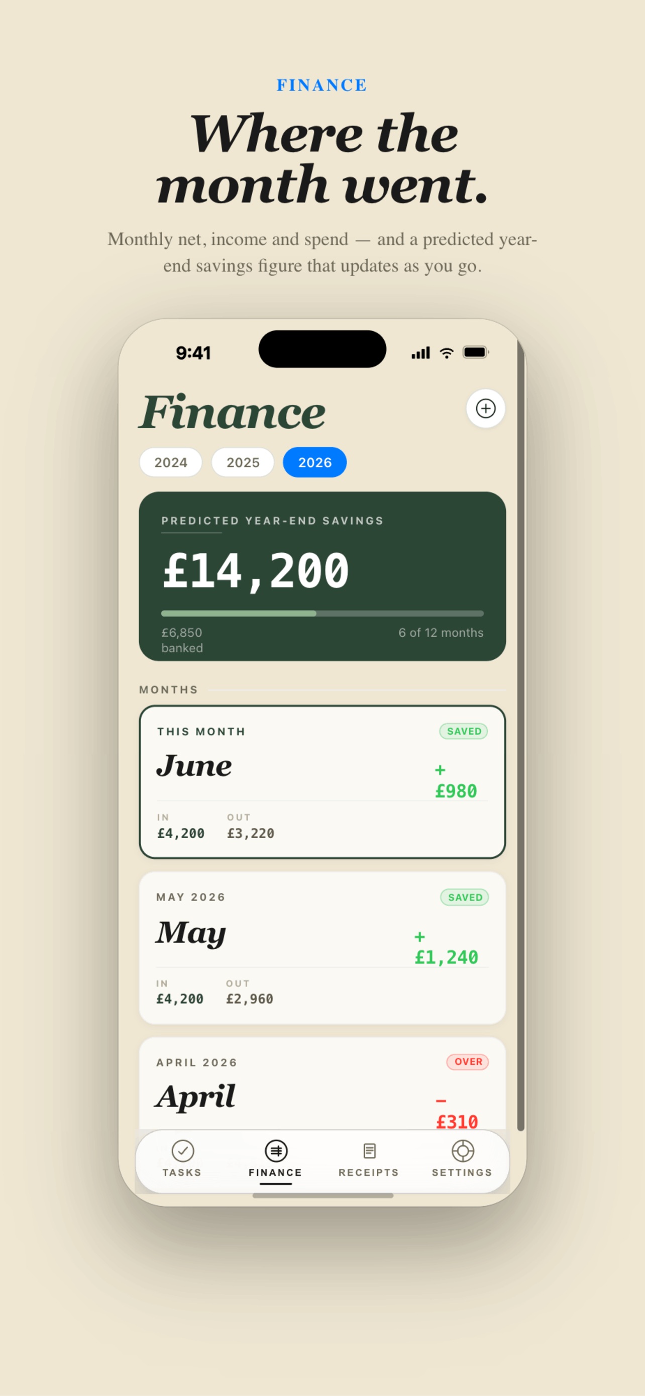 Finance — monthly statements that total themselves